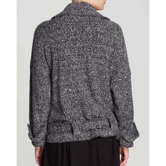 Free People Slouchy Boho Coat Utility Moto Jacket Marled Black Belted Size Small - Picture 2 of 9